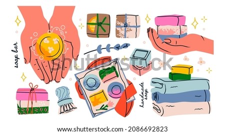 Similar – Image, Stock Photo Handmade vegan soap bar, eco-friendly hygiene and beauty product