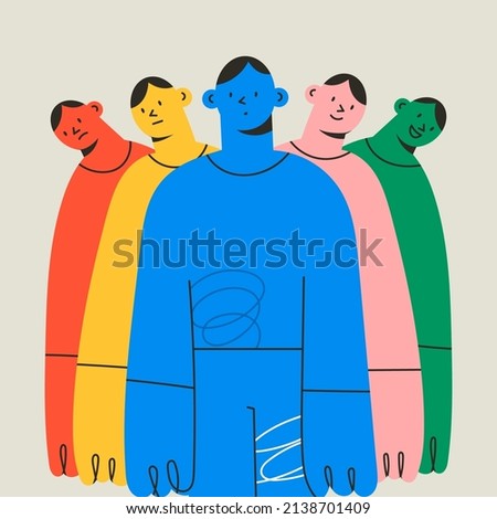 Differences of the mood. Various emotions and facial expressions of one person. Mental mind, split personality, bipolar disorder, mood swings concept. Hand drawn colorful Vector illustration Сток-фото © 