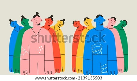 Differences of the mood. Various emotions and facial expressions of man and woman. Mental mind, split personality, bipolar disorder, mood swings concept. Hand drawn colorful Vector illustration 商業照片 © 
