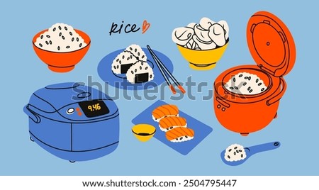 Image, Stock Photo Tasty Asian food bowl with ramen noodles, meat balls, spices and chopsticks on dark background. Top view