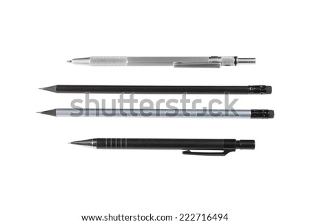 lead pencils isolated on white background, several pencils, mechanical pencil