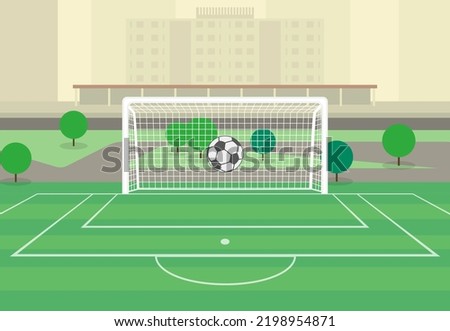 Ball takes off for the Goal bar on Soccer Field - Stock Vector