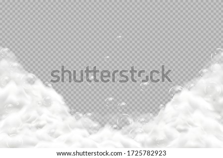 Bath foam isolated on transparent background. Shampoo bubbles texture.Sparkling shampoo and bath lather vector illustration.