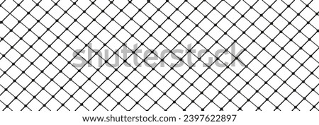 Illustration of a black fishing or football net.Checkered wavy background in doodle style.