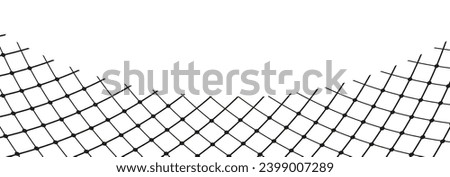 Illustration of a black fishing or football net.Checkered wavy background in doodle style.