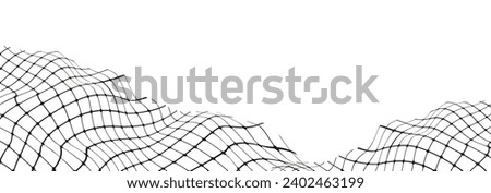 Illustration of a black fishing or football net.Checkered wavy background in doodle style.