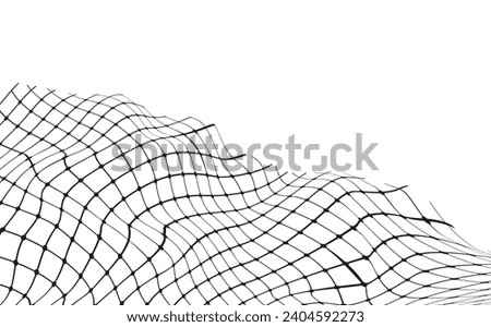 Illustration of a black fishing or football net.Checkered wavy background in doodle style.