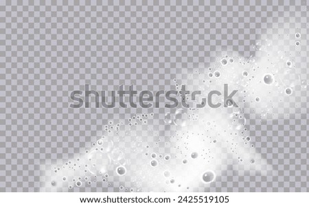 Bath foam isolated on transparent background. Shampoo bubbles texture.Sparkling shampoo and bath lather vector illustration.