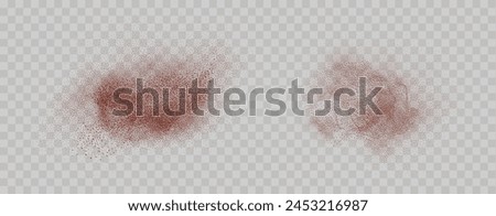 Grainy scatterings of  spicy burst . Splashes of  red pepper powder.Overlay effect chilli or paprika spice splatters. Vector realistic illustration of hot dried spice.