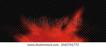 Spicy burst powder. Splashes of red pepper explosion. Overlay effect of chili or paprika spice splatters. Vector realistic illustration of hot, dried spices