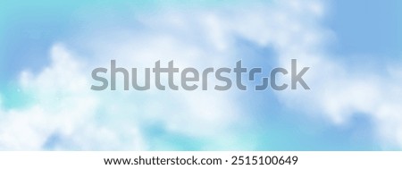 Illustration of a sky blue background with a fantastic  clear azure and clouds on a sunny day. Depicts a morning in winter or daylight in the afternoon during summer or spring.Vector heaven landscape.