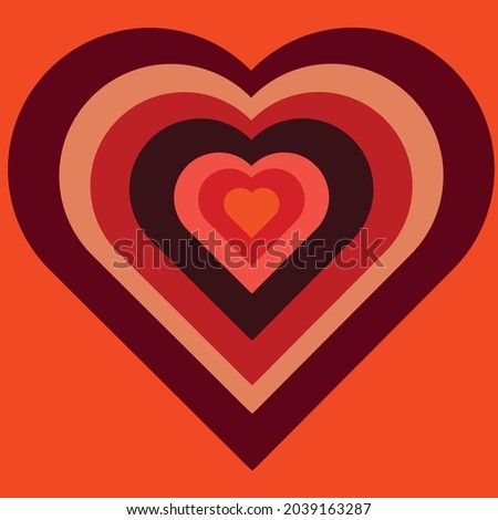 Multiple hearts icons stacked on orange background.