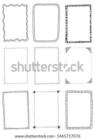 Hand drawn inc frames set. Cartoon vector square borders. Pencil effect shapes isolated.