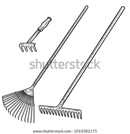 Rake illustration, drawing, engraving, ink, line art, vector