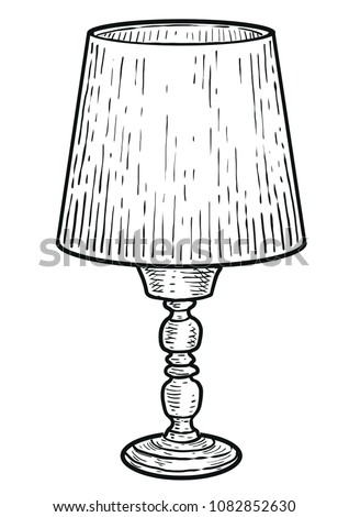 Table lamp illustration, drawing, engraving, ink, line art, vector