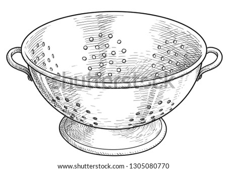 07
Stainless steel colander illustration, drawing, engraving, ink, line art, vector