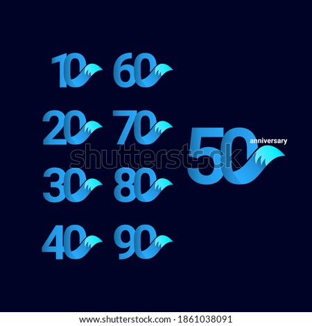 50 Years Anniversary Celebration Blue Fox Model Vector Template Design Illustration