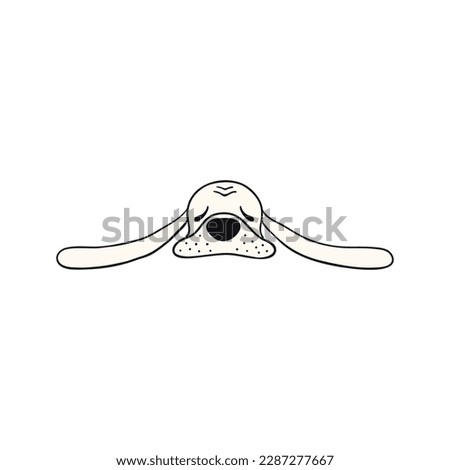 Basset dog, puppy face cute funny cartoon character illustration. Hand drawn vector, isolated. Line art. Domestic animal logo. Design concept pet food, branding, business, vet, print, poster