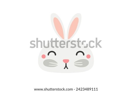 Asian, Chinese zodiac sign, cute cartoon rabbit face character illustration. Astrology, horoscope. Isolated vector. Flat style design. Traditional Lunar New Year holiday card, poster, banner element
