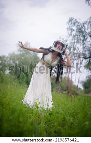 Similar – Image, Stock Photo Asian cosmonaut looking at camera in studio
