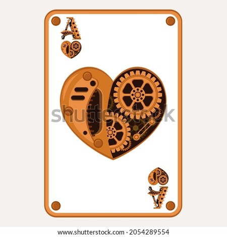 Ace of hearts playing card in steampunk style. Vector illustration.