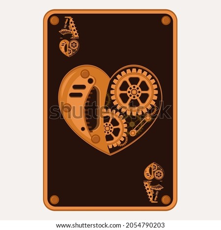 Ace of hearts playing card in steampunk style. Vector illustration.