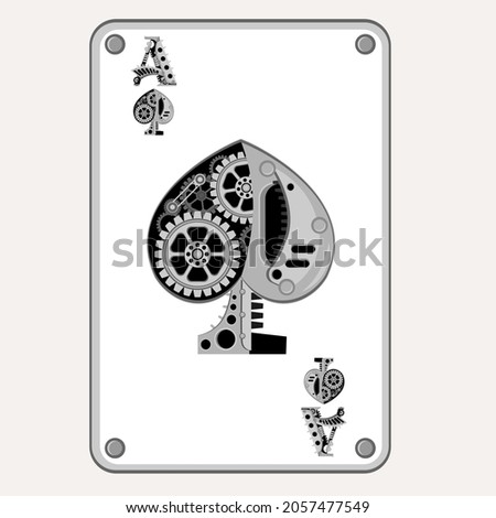 Ace of Spades in the style of mechanical steampunk. Vector illustration.