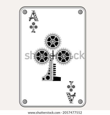 Ace of Clubs in the style of mechanical steampunk. Vector illustration.