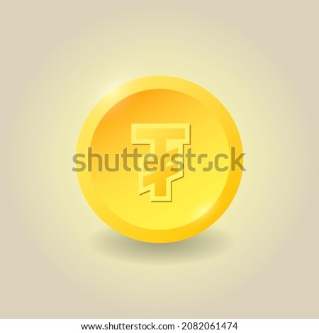 Mongolian Tugrik golden coin. Vector illustration.