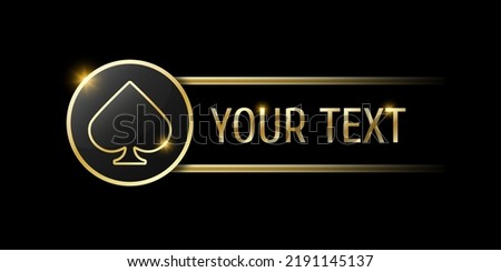 Spades sign on round button. Ui element for mobile app or web site. Vector set of four casino or poker themed navigation panels on black background.
