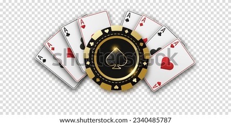 Realistic playing chip with the suit of spades, gambling tokens. Fans of playing cards ace of all suits. The concept of playing poker or casino. Vector illustration on a transparent bg.