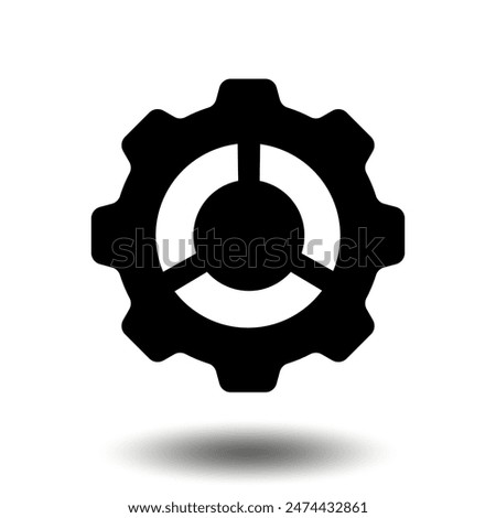 Black gear icon. Machine sprocket gear icon. Flat design. Vector cogwheel sign symbol on a white background.