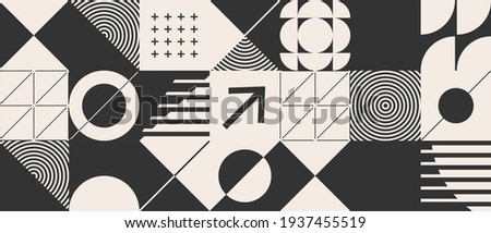 Modern abstract  background with geometric shapes and halftone textures. Minimalistic geometric pattern in Scandinavian style. Trendy vector graphic elements for your unique design.