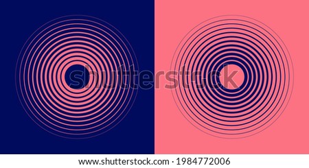 Abstract, hypnotic background with concentric circles. Colorful halftone graphic design elements. Sound wave vector illustration.