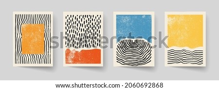 Set of abstract hand drawn compositions. Minimal geometric posters. Boho wall decor.