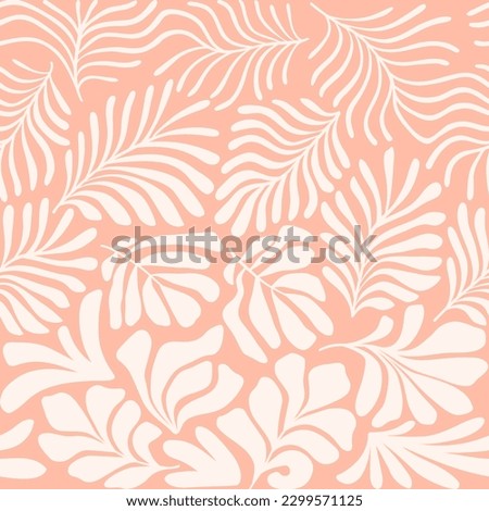 Abstract background with tropical palm leaves in Matisse style. Vector seamless pattern with Scandinavian cut out elements.