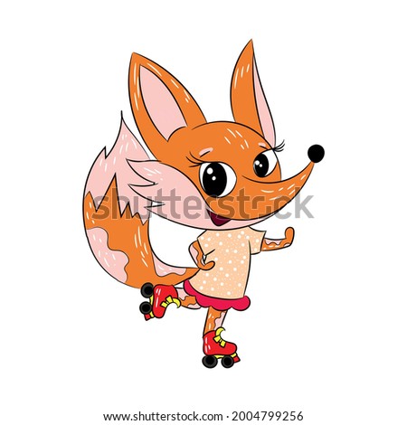 Cute fox rides on roller skates 2