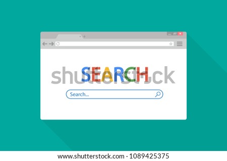 Simple browser window on blue background. Browser search. Vector stock illustration.