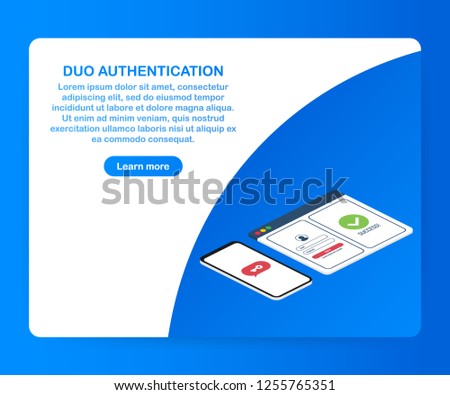 Dual Factor Authentication concept based isometric design, laptop with login window connected with smartphone. Vector stock illustration.
