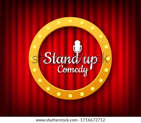 Stand up in flat style on red background. Retro microphone icon. Mic stand. Vector stock illustration.