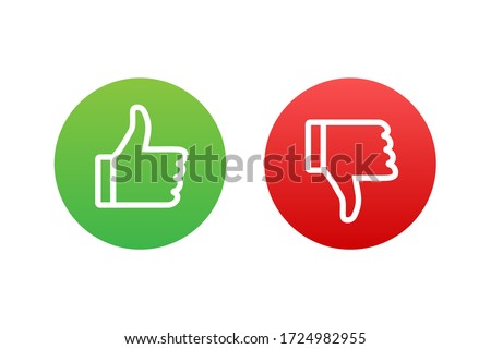 Flat green button on red background. Ok sign. Trumb up, great design for any purposes. Social media concept. Vector stock illustration.