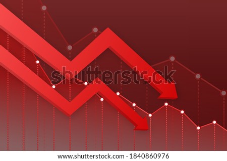 Money loss. Cash with down arrow stocks graph, concept of financial crisis, market fall, bankruptcy. Vector stock illustration.