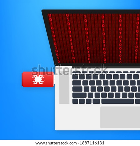 Computer virus on usb flash card. Virus protection. Vector stock illustration.