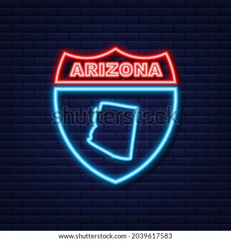 Arizona USA federal state map neon icon. Vector illustration.