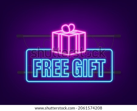 Business template with red free gift for banner design. Neon icon. Vector business template. Present gift box icon
