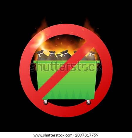 burning trash icon in a bin on wheels. flat vector illustration