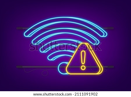 No internet connection found on smartphone. Neon icon. Lost Wireless Connection. No wifi. Vector stock illustration