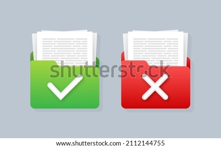 Yes No check mark sign on clipboard Lined paper notebook. Document icon. Vector stock illustration.