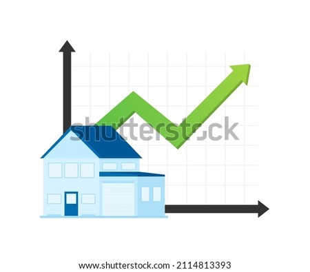 Illustration with house price up for concept design. Profit growth progress. Business concept. Business graph.