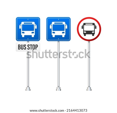Flat illustration with blue bus stop. Flat vector illustration. Transport vector
